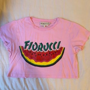 Fiorucci super cropped pink watermelon print T-shirt